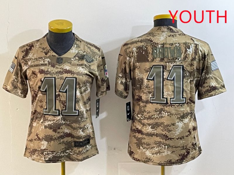 Youth Philadelphia Eagles #11 Brown Camo Nike 2025 Salute to Service Limited NFL Jersey style 1->youth nfl jersey->Youth Jersey
